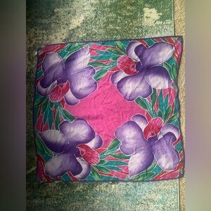 Vintage Oscar de la Renta silk pink purple floral large square head neck scarf